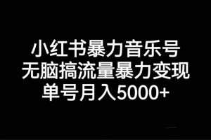 （7153期）小红书暴力音乐号，无脑搞流量暴力变现，单号月入5000+