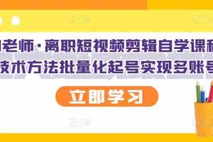 （2727期）离职短视频剪辑自学课程，可复制技术方法批量化起号实现多账号收益
