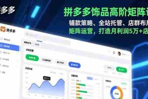 （16915期）拼多多饰品高阶矩阵课，铺款策略、全站托管、店群布局，矩阵运营，打造月利润5万+店铺