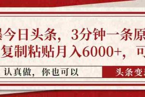 （14437期）撸爆今日头条，3分钟一条原创作品，复制粘贴月入6000+，可矩阵