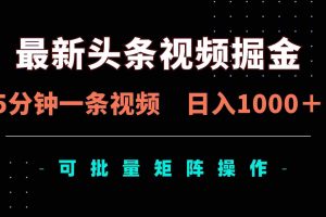 （14261期）最新头条视频掘金，5分钟一条视频，日入1000＋！可矩阵批量操作