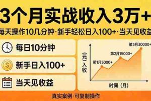 （17639期）3个月实战收入3万+，每天操作10几分钟，新手轻松日入100+，当天见收益